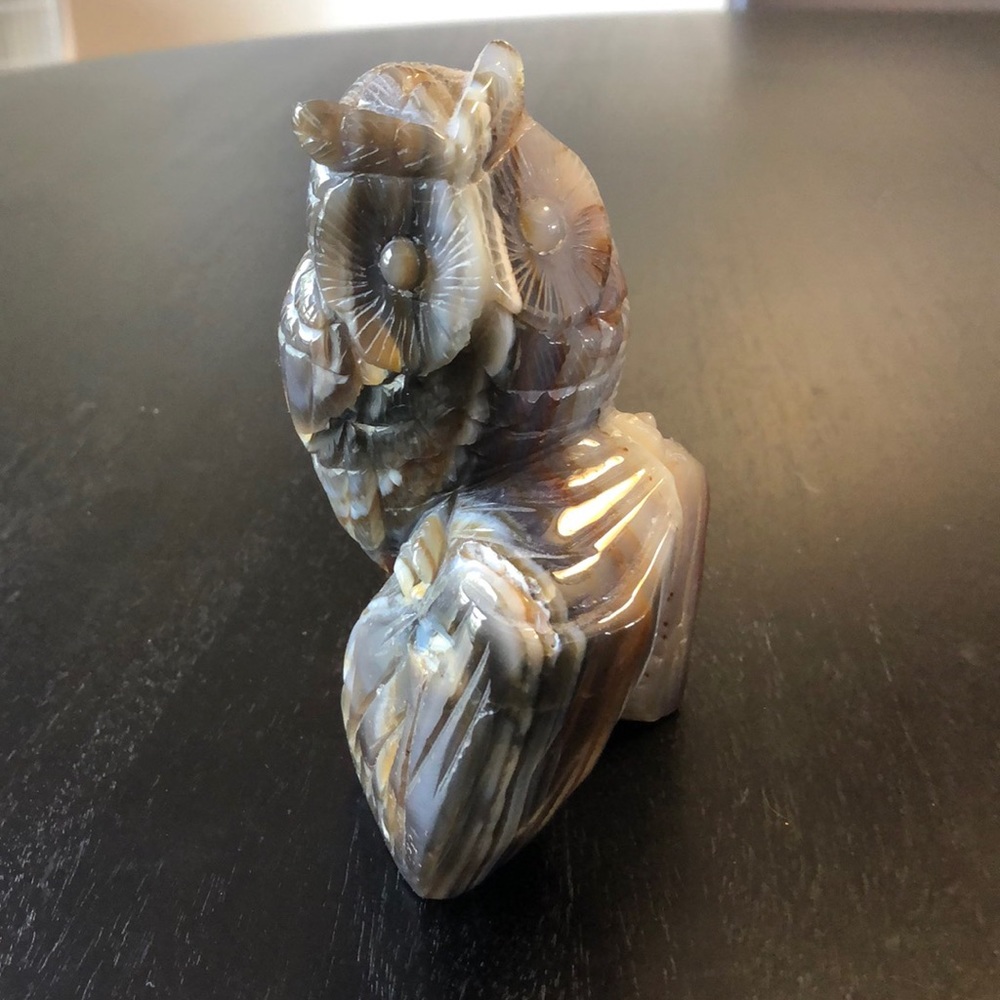 Agate druzy carved owl